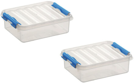 2x stuks kunststof stapelbare opbergbakken 1 liter 20 x 15 x 6 cm - Opbergbox Transparant