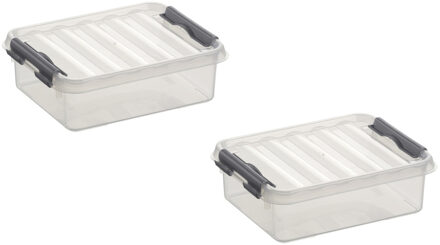 2x stuks kunststof stapelbare opbergbakken 1 liter 20 x 15 x 6 cm - Opbergbox Zilverkleurig