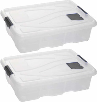 2x Stuks kunststof stapelbare opbergbakken 28 liter 62 x 45 x 17 cm - Opbergbox Transparant