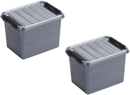 2x stuks kunststof stapelbare opbergbakken 3 liter 20 x 15 x 14 cm - Opbergbox Grijs