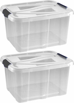 2x Stuks kunststof stapelbare opbergbakken 30 liter 49 x 39 x 26 cm - Opbergbox Transparant