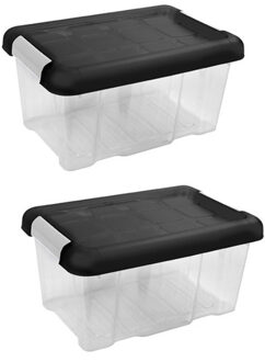 2x Stuks kunststof stapelbare opbergbakken 5 liter 30 x 20 x 14 cm - Opbergbox Transparant