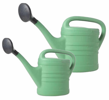 2x stuks kunststof tuin gieters 5 en 10 liter groen - Gieters