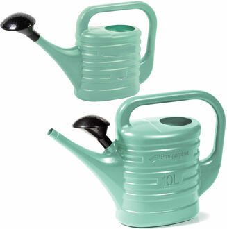 2x stuks kunststof tuin gieters 5 en 10 liter mintgroen - Gieters