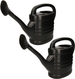 2x stuks kunststof tuin gieters 5 en 10 liter zwart - Gieters