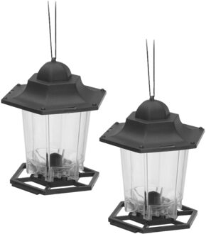 2x stuks kunststof vogel voeder huisjes voor vogelzaad zwart 17 cm