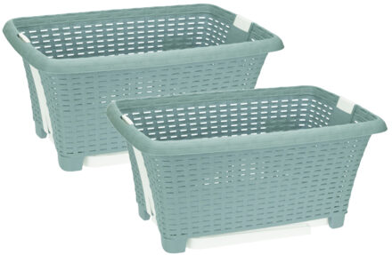 2x stuks kunststof wasmand op poten groen 38 liter 60 x 40 cm - Wasmanden