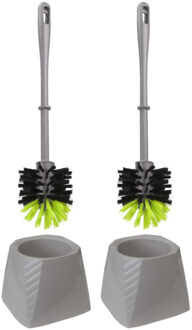 2x Stuks kunststof wc-borstels/toiletborstels met houder grijs/groen 37.5 cm - Toiletborstels