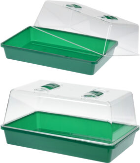 2x stuks kweekbakjes/kweekkasten met deksel 18 x 38 x 24 cm - kweekkassen Groen