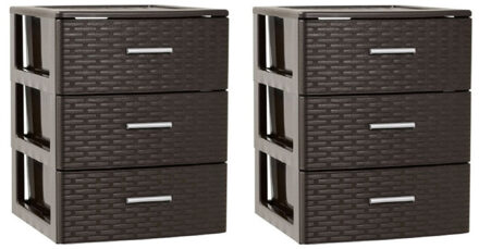 2x stuks ladeblok/bureau organizer met 3 lades rotan bruin 39,5 x 36,5 x 46,5 cm