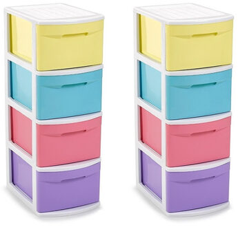 2x stuks ladekast/organizer met 4 lades multi kleuren 39 x 28,5 x 78 cm