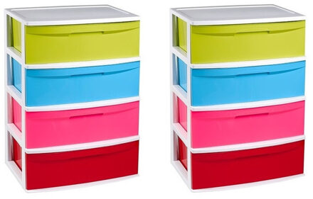 2x stuks ladekast/organizer met 4 lades wit/multi kleuren 40 x 56 x 80 cm