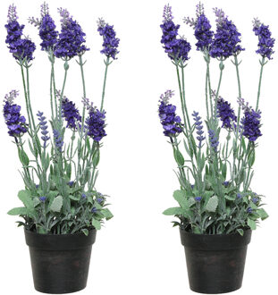 2x stuks lavendel kunstplant in pot - paars - D18 x H38 cm - Kunstplanten