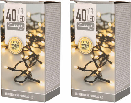 2x stuks lED kerstverlichting extra warm wit 3 meter 40 lampjes - Kerstverlichting kerstboom