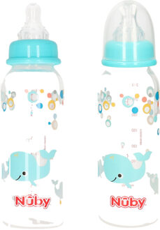 2x stuks lichtblauwe babyfles met helikopter 240 ml - Baby drinkflessen