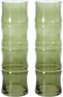 2x stuks lichtgroene glazen bamboe vaas/vazen 9 x 31 cm - Vazen