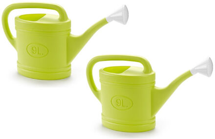 2x stuks lichtgroene tuin planten gieter met broeskop 9 liter