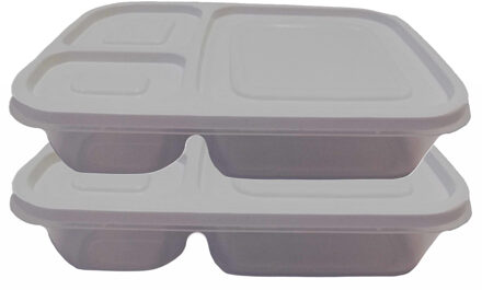 2x stuks lunchboxen/bewaarbakjes 3- vaks met deksel 2.6 liter -  Keukenbenodigdheden - Eten bewaren - Vershoudbakjes