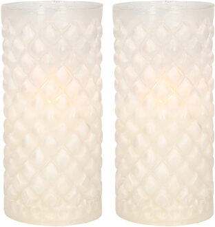 2x stuks luxe led kaarsen in glas D7,5 x H15 cm - LED kaarsen Wit