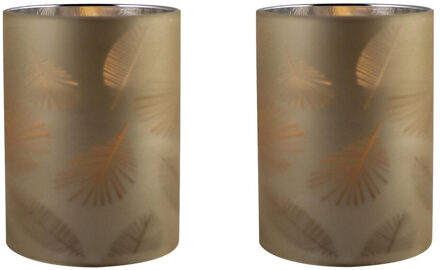 2x stuks luxe led kaarsen in goud bladeren glas D7 x H10 cm - LED kaarsen Goudkleurig
