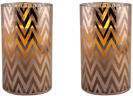 2x stuks luxe led kaarsen in koper glas D7 x H12,5 cm - LED kaarsen Bruin