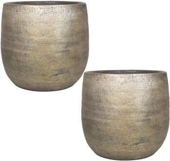 2x stuks luxe plantenpot/bloempot goud Mira van keramiek 35 cm - Plantenpotten Goudkleurig