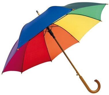 2x stuks luxe Regenboog paraplu met houten handvat 103 cm