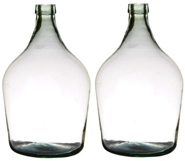 2x stuks luxe stijlvolle flessen bloemenvaas/bloemenvazen 39 x 25 cm transparant glas - Vazen