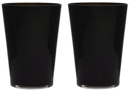 2x stuks luxe stijlvolle zwarte conische bloemen vaas/vazen van glas 30 x 22 cm