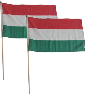 2x stuks luxe zwaaivlag/handvlag Hongarije 30 x 45 cm op stok