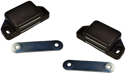 2x stuks magneetsnapper / magneetsnappers met metalen sluitplaat 6 x 5,4 x 2,6 cm - bruin - deurstoppers / deurvastzetters / magneetbevestiging