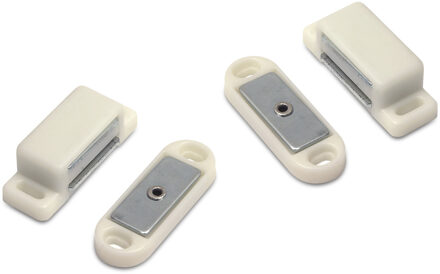 2x stuks magneetsnapper / magneetsnappers met metalen sluitplaat wit 4,7 x 1,4 x 1,6 cm