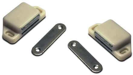 2x stuks magneetsnapper / magneetsnappers met metalen sluitplaat wit 6 x 5,4 x 2,6 cm