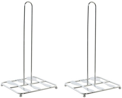 2x stuks metalen keukenrolhouders zilver met bestek patroon vierkant L15 x B16 x H30 cm