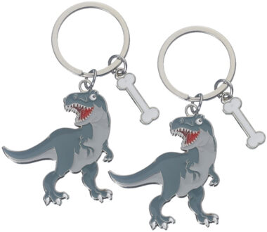 2x stuks metalen sleutelhanger van een t-rex dino - 5 cm - dieren cadeau artikelen - kinderen