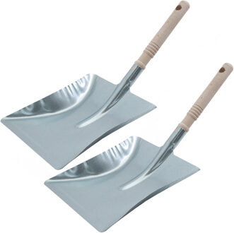 2x stuks metalen stofblikken verzinkt met houten handvat