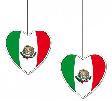2x stuks mexico vlag hangdecoratie hartjes vorm karton 14 cm