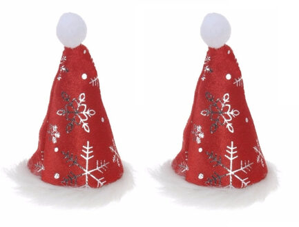 2x stuks mini kerstmutsjes met sneeuwvlokken op clip - Kerstmutsen Multikleur