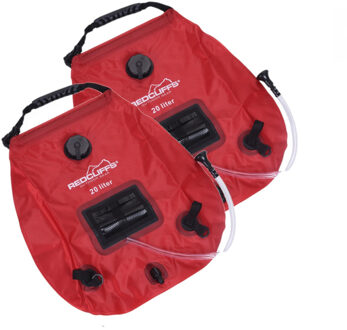 2x stuks mobiele buiten kampeer / camping douche waterzakken rood - 20 liter