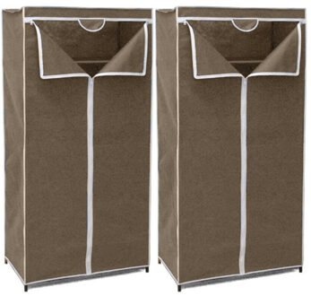 2x Stuks Mobiele Opvouwbare Kledingkasten Met Bruine Hoes 75 X 46 X 160 Cm - Kleding Opbergers/opbergen