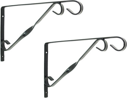 2x stuks muurhaak / plantenhaak voor hanging basket van verzinkt staal donkergrijs 30 cm - Plantenbakhaken