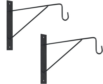 2x stuks muurhaak / plantenhaak voor hanging basket van verzinkt staal grijs antraciet 35 cm - Plantenbakhaken