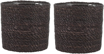 2x stuks naturel grijs rotan planten pot mand van gedraaid jute/riet H20 en D20 cm - Plantenpotten