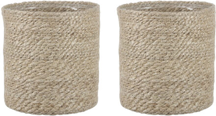 2x stuks naturel rotan planten pot mand van gedraaid jute/riet H18 en D18 cm - Plantenpotten Crème