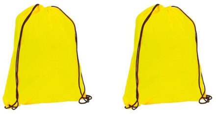 2x stuks neon geel gymtas/sporttas met rijgkoord 34 x 42 cm
