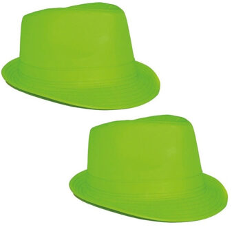 2x stuks neon groen trilby carnaval verkleed hoedje