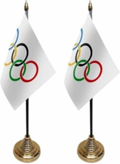 2x stuks olympische Spelen tafelvlaggetjes - 10 x 15 cm - met standaard - versiering feestartikelen