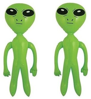 2x stuks opblaasbare groene aliens van 64 cm