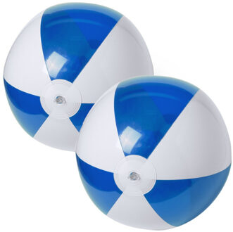 2x stuks opblaasbare strandballen plastic blauw/wit 28 cm