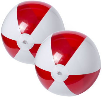 2x stuks opblaasbare strandballen plastic rood/wit 28 cm - Strandballen